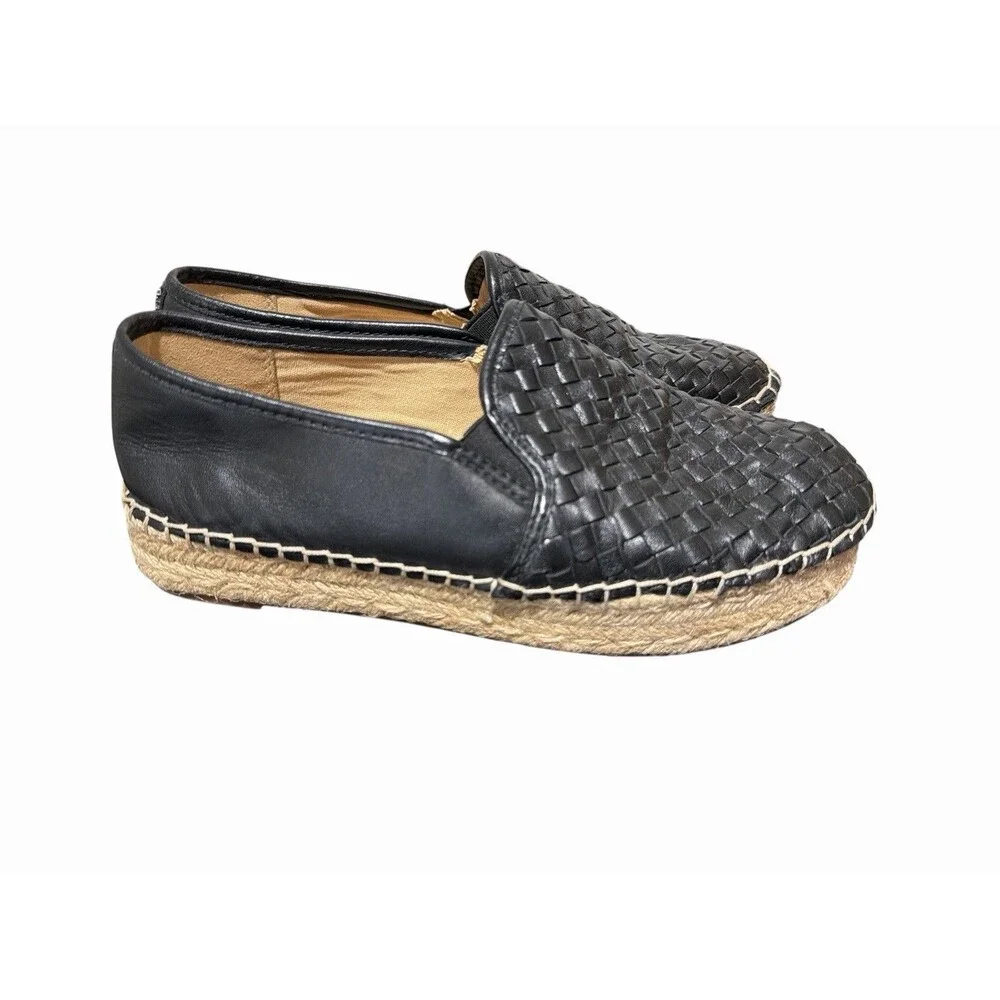 Sam‎ Edelman Espadrilles Flats 8 M Black Woven Leather Slip On Platform Shoes